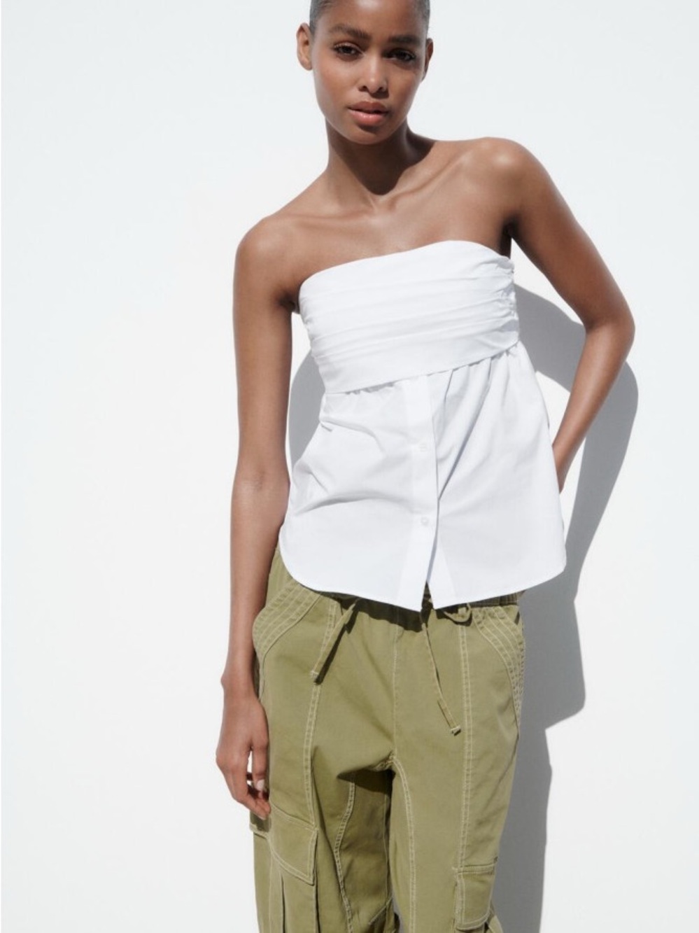 Zara - Strapless Button Front Top white